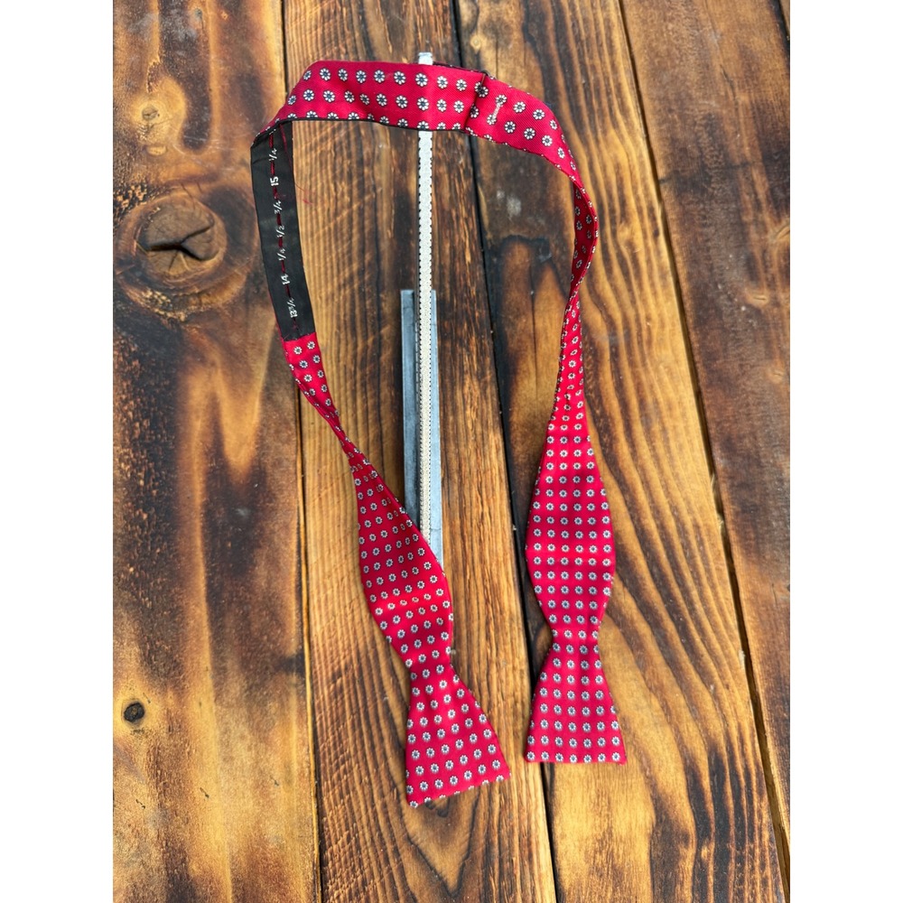 Briar Red Silk Bow Tie Floral Medallion Woven in England Adjustable Self Tie